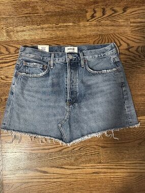 Agolde Frayed Hem Light Blue Denim Mini Skirt